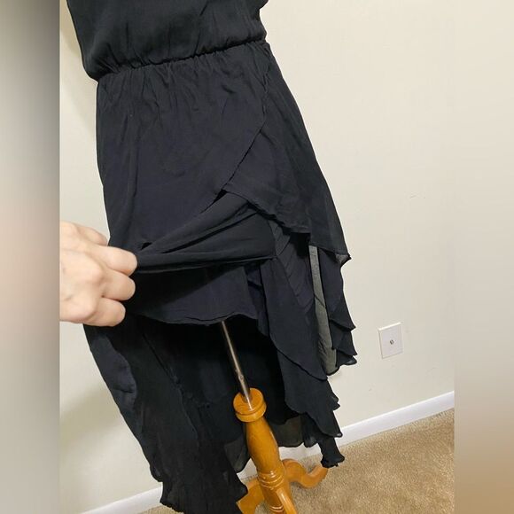 GUESS Chiffon Maxi Dress Ruffled high-low hem Asymmetrical Black size XS - Picture 4 of 17
